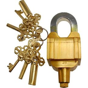 Brass Padlock - Lock with Keys - Working Functional - Brass Made - Type : (6 Key Square Trick Puzzle - Brass Finish)