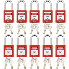Lockout Tagout Lock 10pcs Key Alike OSHA Loto Safety Same Padlocks for Lock Out Tag Out Stations and Devices Red (10 PCS Same Number)
