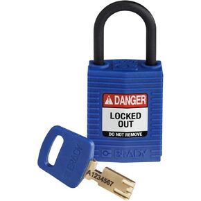 Brady SafeKey Lockout Padlock - Nylon - Blue - 1.0" Plastic Shackle Vertical Clearance - Keyed Different
