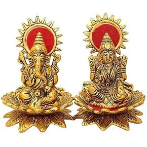Laxmi Ganesh Statue Indian Lord Ganesha Laxmi Murti for Festival Puja Home Temple Mandir Decorations Pooja Gift/Ganpati Lakshmi Sculptures Showpiece Indian Traditional Decorations (Size:- 4"X3")