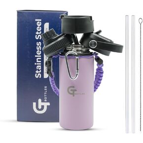 22oz Stainless Steel Vacuum Insulated Wide Mouth Water Bottle with 3 Lids and Paracord Handle for Hot & Cold Beverage (Pink, 22oz)