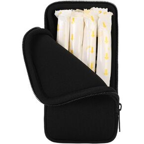 Tampon Storage Bag, Neoprene Tampon Organizer Case with Zipper Small Pouch for Feminine Products Portable Period Bags for Women,Ladies (Black)