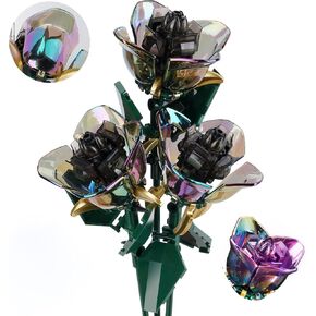 Flower Bouquet Building Set - Artificial Flowers with Roses, Mother's Day Easter Valentine’s Day Gifts in Bulk Home Kitchen Wedding Decorations, Black 3 PCS