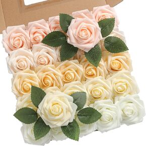 Rose Artificial Flowers Dusty Pink Ombre Color Foam Fake Roses with Stems 25pcs for DIY Wedding Bouquets Bridal Shower Centerpieces Party Decorations