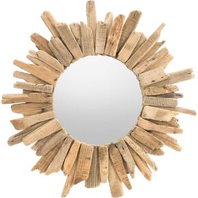 DEMDACO Circular Driftwood Natural Brown 23 x 23 Wood and Glass Wall Mounted Mirror