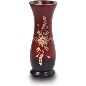 AeraVida Balinese Flower Red Concaving Mango Tree Wood Vase 8 inches | Decorative Farmhouse Wooden Vase for Tabletop | Home Decor