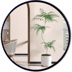 Mesida 36" Black Circle Deep Set Metal Round Frame Mirror Contemporary Brushed Metal Wall Mirror Glass Panel Deep Set Design for Washing Room Living Room Home Decoration (36" Round)