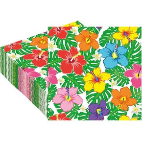 peony man 50 PCS Hawaiian Cocktail Napkins Tropical Luau Paper Napkins Disposable Palm Leaves Hibiscus Party Napkins for Summer Birthday Luau Hawaiian Theme Party Supplies