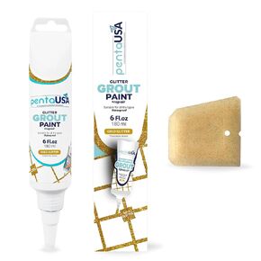PentaUSA Tile Grout - Glitter Grout Tube, 6 Fl Oz Glitter Fast Drying Grout Paint, Shiny Grout Repair Kit - Renew Grout Lines in Bathroom, Kitchen, Countertops (180 ml, 6 Fl Oz) (Gold)