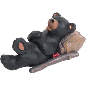 Carved Wood Look Resting Hiking Bear Figurine, Polyresin, 4.5-inches Height, Home Decor Accessories