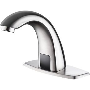 Brushed Gold Touchless Bathroom Sink Faucet - Automatic Motion Sensor Battery Opertated with Temperature Mixing Valve for Commercial Lavatory