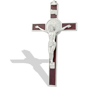 Deluxe Catholic Saint Benedict Wall Crucifix (Antique Brass)