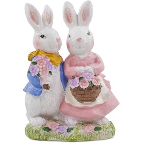 Bunny Figurines with Flowers and Kettle Rabbit Collectible Figurines for Home Bedroom Living Room Easter Decor