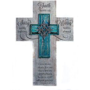 Cathedral Art Faith Looks Up Wall Cross with Fleur De Lis Accent & Hanger, Multi