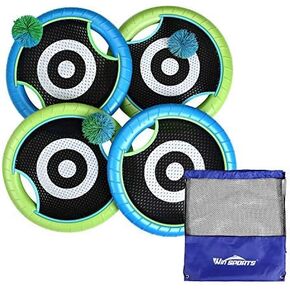 Trampoline Paddles Disc,Indoor Outdoor Game for 4 Players,Camping Game for Kids, Adults,Couples, Friends,Family, includes 4 Rackets, 3 Rubber Koosh Balls,1 Storage Bag