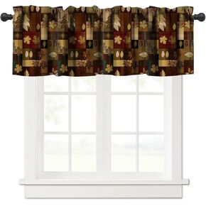 Rustic Bear Kitchen Valances for Windows,Vintage French Country Style Autumn Maple Leaf Plaid Print Windows Valance Curtain for Kitchen Bedroom Living Room,54X18in
