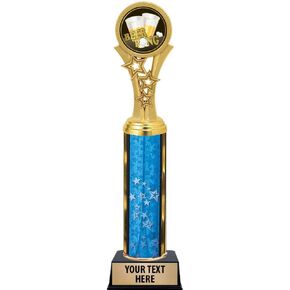 Beer Pong Trophies, 11" Blue Stars Beer Pong Trophy Award, Free Engraving Prime