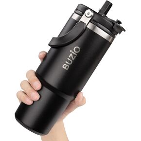 BUZIO 30 oz Tumbler with Handle, Insulated Tumbler with 2-in-1 Lid and Straw, Stainless Steel Vacuum Insulated Iced Coffee Tumbler Cup Water Bottle for Water, Iced Tea or Coffee, Smoothie