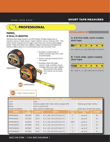 Keson PGPRO1812V Professional Series Tape Measure with Nylon Coated Steel Blade and High-Visibility Orange ABS Case (Graduations: ft., in, 1/8), 5/8-Inch by 12-Foot in Saudi Arabia