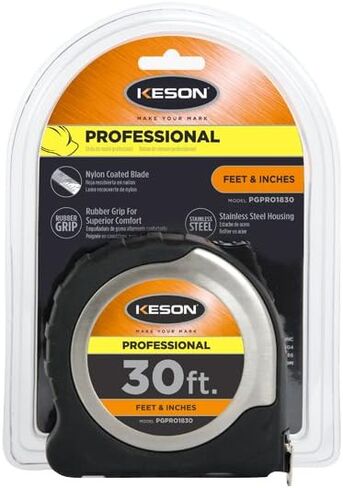Keson PGPRO1812V Professional Series Tape Measure with Nylon Coated Steel Blade and High-Visibility Orange ABS Case (Graduations: ft., in, 1/8), 5/8-Inch by 12-Foot in Saudi Arabia