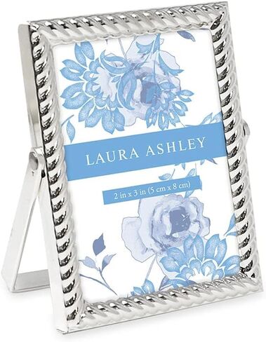 Laura Ashley 2x3 Silver Rope Metal Picture Frame (Vertical) with Pull-Out Easel Stand, Made for Tabletop, Counterspace, Shelf and Desk (2x3, Silver) in Kuwait