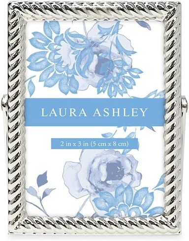 Laura Ashley 2x3 Silver Rope Metal Picture Frame (Vertical) with Pull-Out Easel Stand, Made for Tabletop, Counterspace, Shelf and Desk (2x3, Silver) in Kuwait