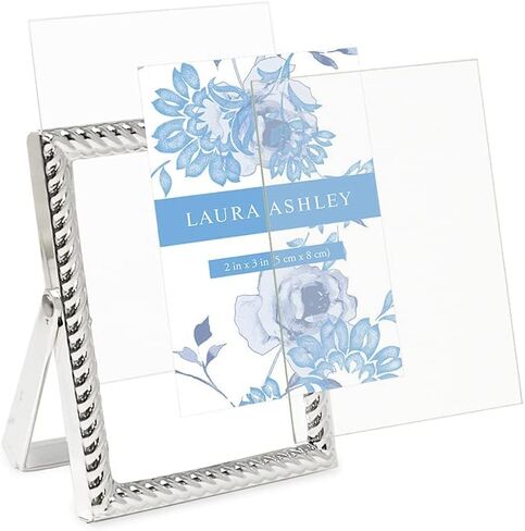 Laura Ashley 2x3 Silver Rope Metal Picture Frame (Vertical) with Pull-Out Easel Stand, Made for Tabletop, Counterspace, Shelf and Desk (2x3, Silver) in Kuwait
