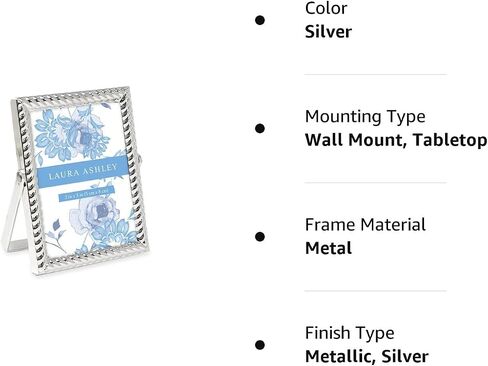Laura Ashley 2x3 Silver Rope Metal Picture Frame (Vertical) with Pull-Out Easel Stand, Made for Tabletop, Counterspace, Shelf and Desk (2x3, Silver) in Kuwait