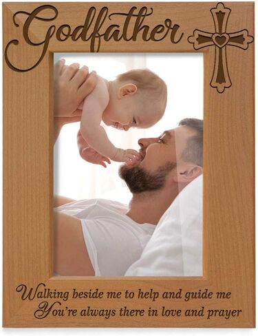 KATE POSH - Godmother Engraved Natural Wood Picture Frame, Cross Decor, Godmother gift from Godchild, Baptism Gifts, Religious Catholic Gifts, Thank You Gifts (4" x 6" Vertical) in Saudi Arabia