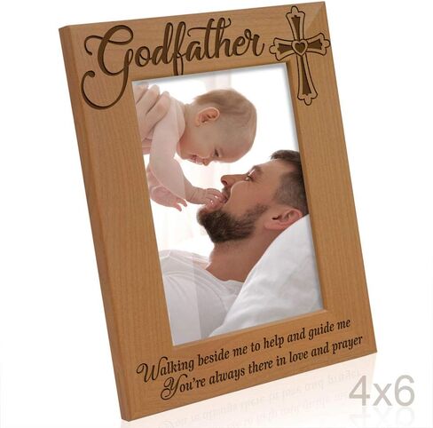 KATE POSH - Godmother Engraved Natural Wood Picture Frame, Cross Decor, Godmother gift from Godchild, Baptism Gifts, Religious Catholic Gifts, Thank You Gifts (4" x 6" Vertical) in Saudi Arabia