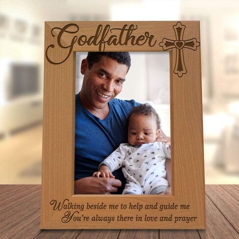 KATE POSH - Godmother Engraved Natural Wood Picture Frame, Cross Decor, Godmother gift from Godchild, Baptism Gifts, Religious Catholic Gifts, Thank You Gifts (4" x 6" Vertical) in Saudi Arabia