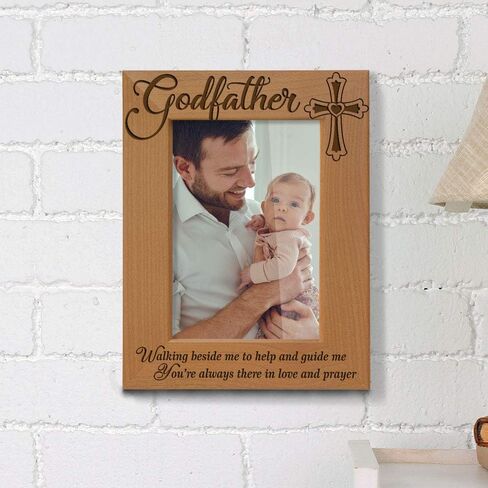 KATE POSH - Godmother Engraved Natural Wood Picture Frame, Cross Decor, Godmother gift from Godchild, Baptism Gifts, Religious Catholic Gifts, Thank You Gifts (4" x 6" Vertical) in Saudi Arabia