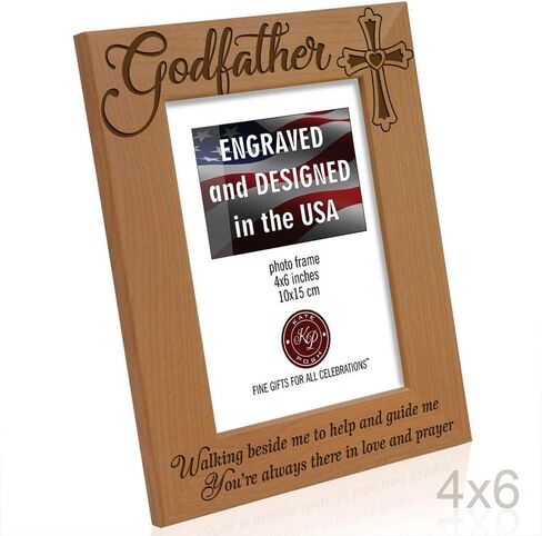 KATE POSH - Godmother Engraved Natural Wood Picture Frame, Cross Decor, Godmother gift from Godchild, Baptism Gifts, Religious Catholic Gifts, Thank You Gifts (4" x 6" Vertical) in Saudi Arabia