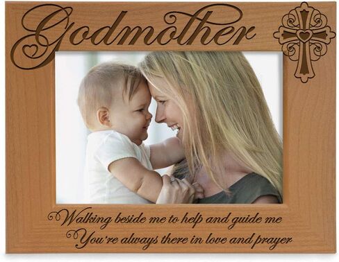KATE POSH - Godmother Engraved Natural Wood Picture Frame, Cross Decor, Godmother gift from Godchild, Baptism Gifts, Religious Catholic Gifts, Thank You Gifts (4" x 6" Vertical) in Saudi Arabia