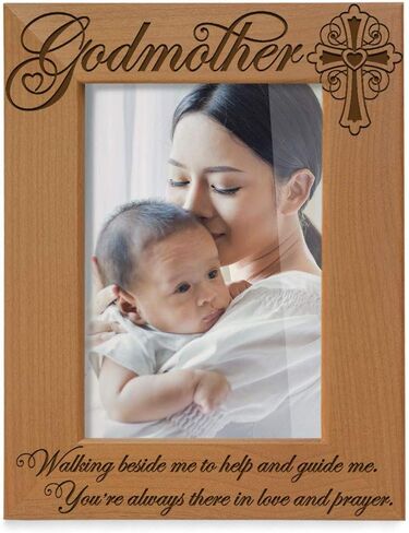 KATE POSH - Godmother Engraved Natural Wood Picture Frame, Cross Decor, Godmother gift from Godchild, Baptism Gifts, Religious Catholic Gifts, Thank You Gifts (4" x 6" Vertical) in Saudi Arabia