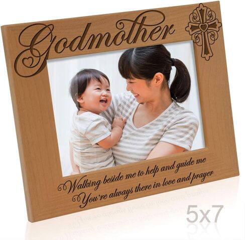 KATE POSH - Godmother Engraved Natural Wood Picture Frame, Cross Decor, Godmother gift from Godchild, Baptism Gifts, Religious Catholic Gifts, Thank You Gifts (4" x 6" Vertical) in Saudi Arabia