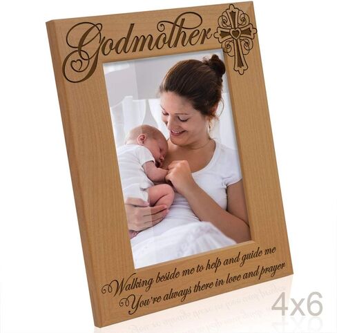 KATE POSH - Godmother Engraved Natural Wood Picture Frame, Cross Decor, Godmother gift from Godchild, Baptism Gifts, Religious Catholic Gifts, Thank You Gifts (4" x 6" Vertical) in Saudi Arabia