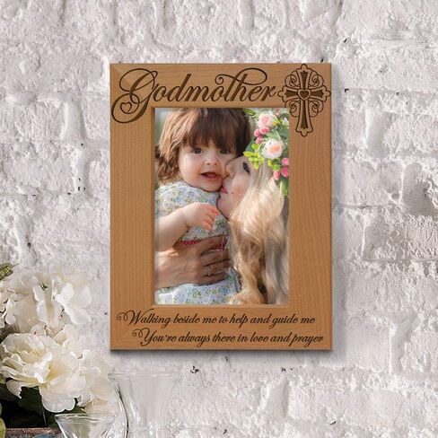 KATE POSH - Godmother Engraved Natural Wood Picture Frame, Cross Decor, Godmother gift from Godchild, Baptism Gifts, Religious Catholic Gifts, Thank You Gifts (4" x 6" Vertical) in Saudi Arabia