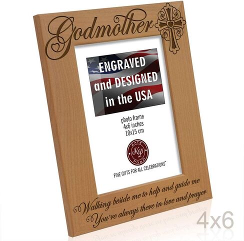 KATE POSH - Godmother Engraved Natural Wood Picture Frame, Cross Decor, Godmother gift from Godchild, Baptism Gifts, Religious Catholic Gifts, Thank You Gifts (4" x 6" Vertical) in Saudi Arabia