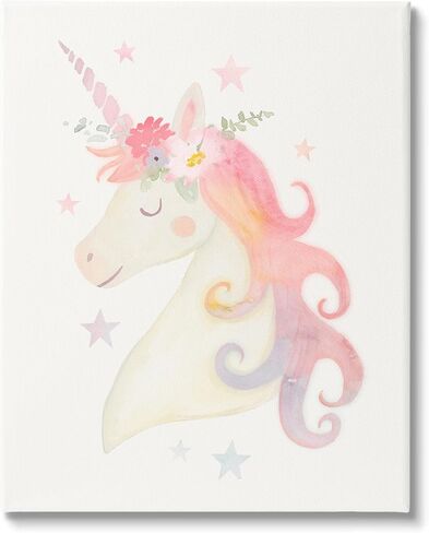 Stupell Industries Charming Unicorn Smiling Flower Crown Stars Design Canvas Wall Art, Design by Victoria Barnes in Saudi Arabia