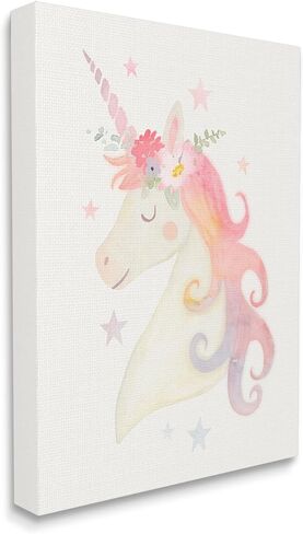 Stupell Industries Charming Unicorn Smiling Flower Crown Stars Design Canvas Wall Art, Design by Victoria Barnes in Saudi Arabia