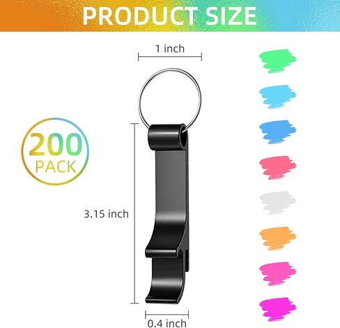 200 Pack Bottle Opener Keychain Bulk, Black Beer Bottle Openers Metal Keychain Bottle Opener, Beverage Bottle Opener Tiny Bottle Opener Keychain Bottle Opener Party Favor(Black, 200Pcs) in Saudi Arabia