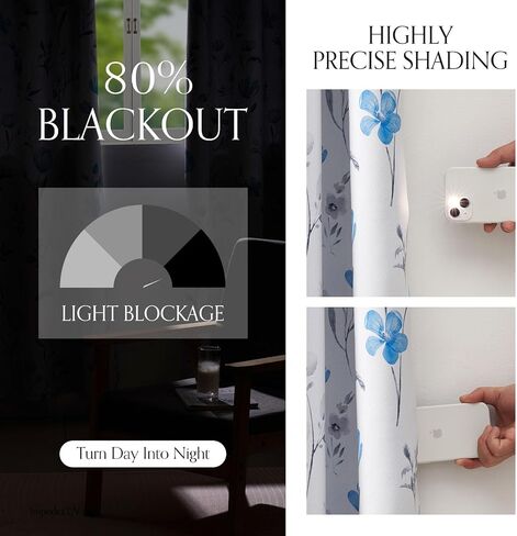 Blue Floral Curtains for Living Room 84 Inch Length, Blue Flower Curtains, Watercolor Curtains with Grommets, Blackout Curtains for Bedroom and Bathroom,Size 52x84 Inch,2 Panels,Blue & Gray in Saudi Arabia