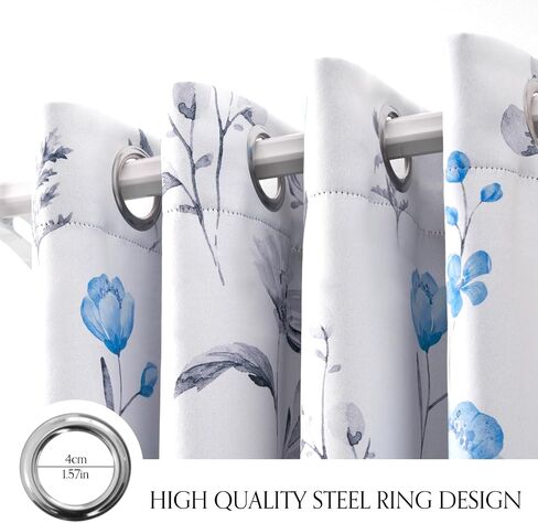 Blue Floral Curtains for Living Room 84 Inch Length, Blue Flower Curtains, Watercolor Curtains with Grommets, Blackout Curtains for Bedroom and Bathroom,Size 52x84 Inch,2 Panels,Blue & Gray in Saudi Arabia