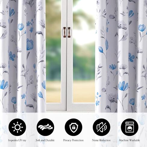 Blue Floral Curtains for Living Room 84 Inch Length, Blue Flower Curtains, Watercolor Curtains with Grommets, Blackout Curtains for Bedroom and Bathroom,Size 52x84 Inch,2 Panels,Blue & Gray in Saudi Arabia