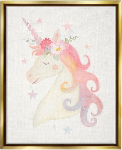 Stupell Industries Charming Unicorn Smiling Flower Crown Stars Design Canvas Wall Art, Design by Victoria Barnes in Saudi Arabia