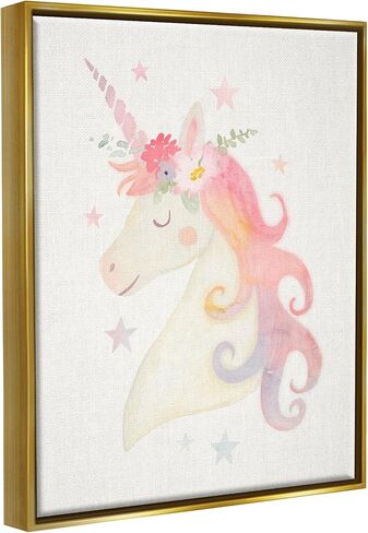 Stupell Industries Charming Unicorn Smiling Flower Crown Stars Design Canvas Wall Art, Design by Victoria Barnes in Saudi Arabia