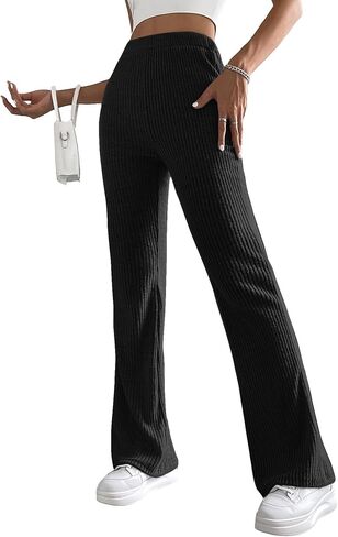 GORGLITTER Women's Bell Bottom Yoga Pants High Waisted Ribbed Knit Flare Pants in Saudi Arabia