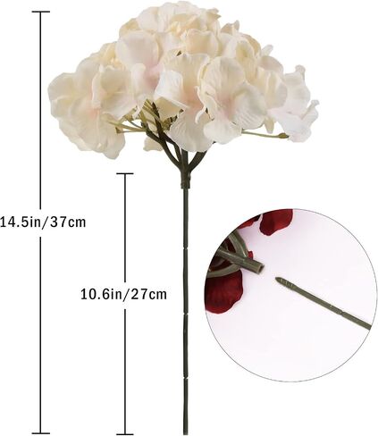 IPOPU 10pcs Hydrangea Artificial Flowers Ivory White Fake Hydrangea Silk Flowers Heads with Stems Faux Flowers Centerpiece Table Decorations for DIY Wedding Baby Shower Party Shop Home (Ivory) in Saudi Arabia