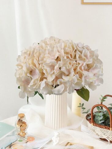 IPOPU 10pcs Hydrangea Artificial Flowers Ivory White Fake Hydrangea Silk Flowers Heads with Stems Faux Flowers Centerpiece Table Decorations for DIY Wedding Baby Shower Party Shop Home (Ivory) in Saudi Arabia